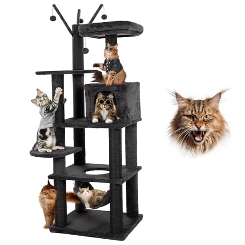 Gothic Black Cat Tree with Coffin Bed & Scratching Posts, Halloween Style for Large Cats — 73.6 " H