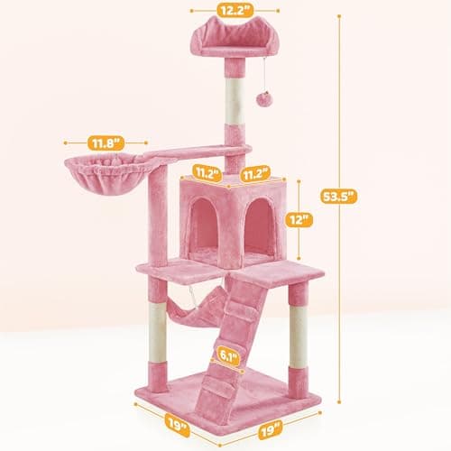 Yaheetech 54in Pink Multi-Level Cat Tree with Hammock