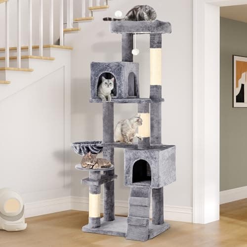 YITAHOME Beige 44in Multi-Level Indoor Cat Tree with Scratch Posts & Hammock — Gray