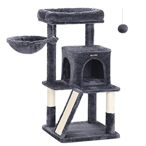 Feandrea Smoky Gray Cat Tree, Large Cat Tower 37.8" Multi-Level Condo