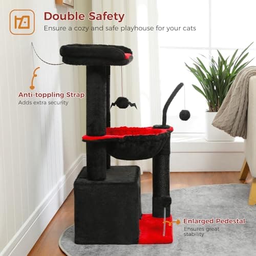 PEQULTI 4-in-1 Gothic Black Cat Tree Tower