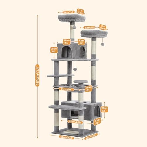 PAWZ Road Large 72 Inch Cat Tree for Indoor Cats - Gray