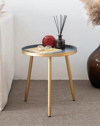 AOJEZOR Matte Black 3-Legged End Table for Small Spaces — Grey/Gold