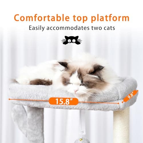 Heybly Cat Tree for Indoor Cats 39.4 Inches Tower HCT006SW Light Gray Scratching Post and Dangling Toy