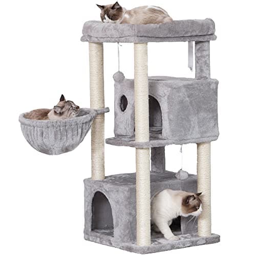 Hey-brother Large Cat Tree with Sisal Scratching & Plush Condos MPJ011M — Light Gray