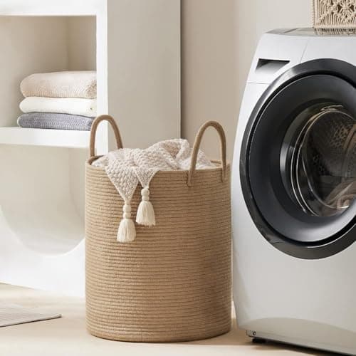 YOUDENOVA Tall 58L Jute Rope Laundry Hamper for Bedroom and Baby Nursery