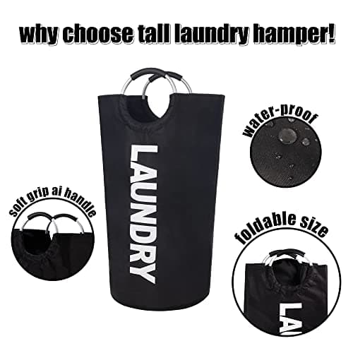 Twira 90L Large Laundry Basket, Collapsible & Waterproof, Padded Handles, Black