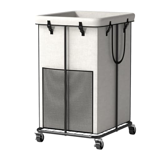 Large Laundry Hamper with Lid & Removable Bag - 110L Grey — White