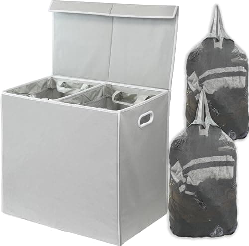 Black Houseware Double Laundry Hamper with Lid & Removable Bags — Grey