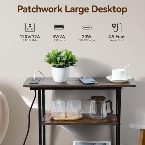Slim Charging End Table with 3-Tier Stand for Living Room