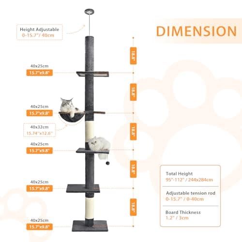 5-Tier Tall Cat Tree with Adjustability & Hammock for Indoor Cats