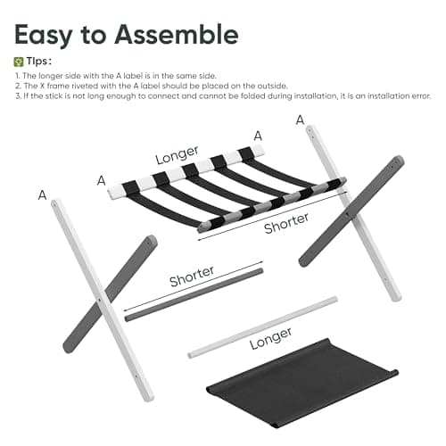 Folding Luggage Rack, White Bamboo Suitcase Stand with Storage Shelf, 2 Pack, Holds up to 131 lb