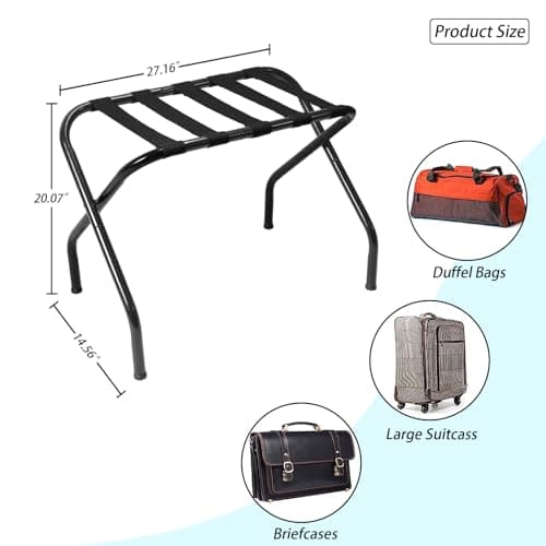 Heavy-Duty X-Type Luggage Rack, Holds 110 lb, Black, for Guest Room & Hotel
