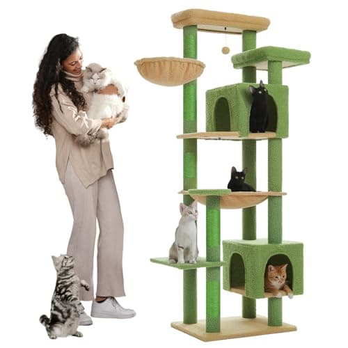 PETEPELA Gothic Cat Tree for Large Indoor Cats, Black with Big Hammock and Scratching Posts — Green