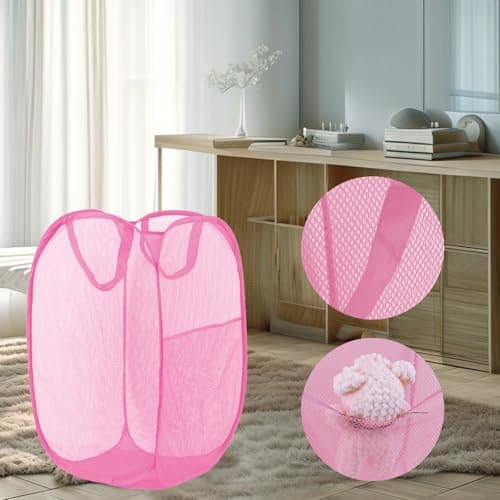 Collapsible Pink Pop Up Laundry Hamper for Travel and Storage