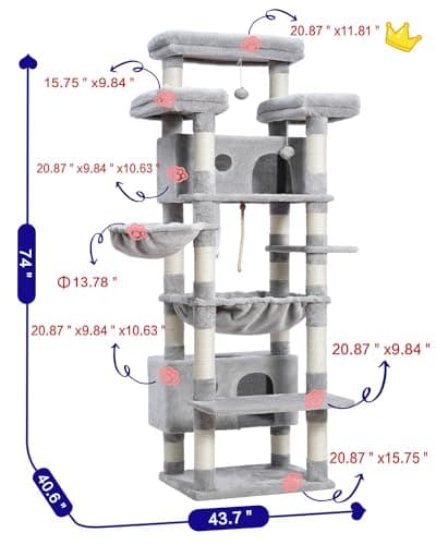 Large Multi-Level Cat Tree for Indoor Cats with 3 Platforms and 2 Condos in Light Gray