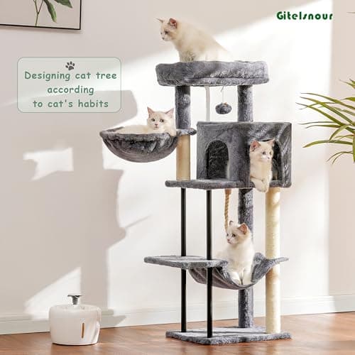 Smoky Gray 43.3 inch Sturdy Cat Tree Tower for Cats and Kittens