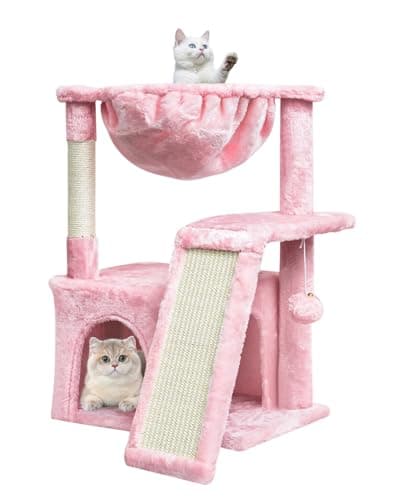 SYANDLVY Gothic Indoor Cat Tree for Large Adults with Scratching Posts & Plush Perch Black — Pink