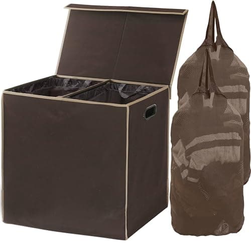 Black Houseware Double Laundry Hamper with Lid & Removable Bags — Brown