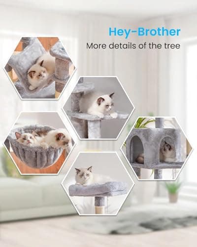 MPJ050W Large Hammock Cat Tree with Sisal Scratching Posts Light Gray