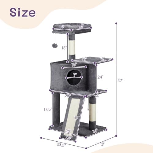 Indoor Cat Tree Tower 47-Inch Condo with Scratching Post &amp; Toys