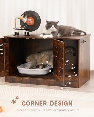 Hidden Cat Litter Box with Vent & Scratch Pad, Rustic Brown, Odor Control, Easy Clean