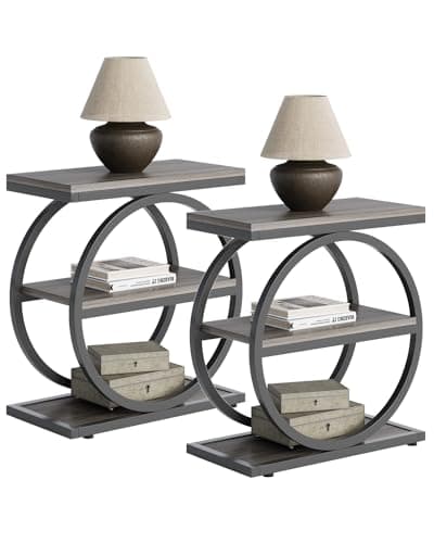 Little Tree 3-Tier Gray & Black End Table for Living Room and Bedroom — Grey