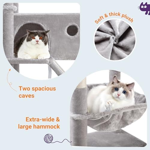 Allewie 81" Tall Multi-Level Cat Tree with Condo, Hammock & Scratching Post, Grey