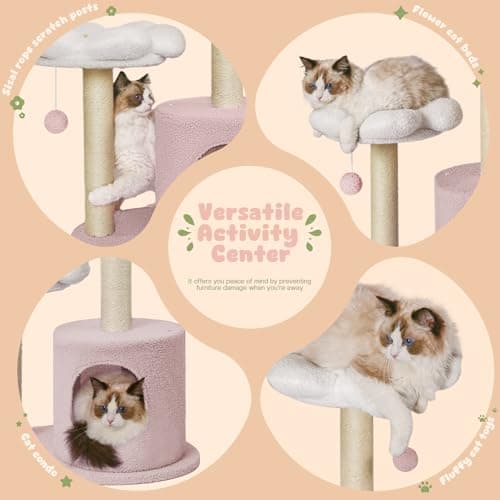 Pink Flower Cat Tree for Indoor Cats