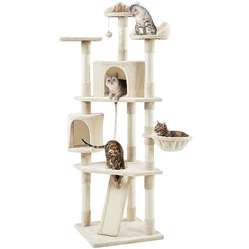 Yaheetech Dark Gray and White Multi-Level Cat Tree for Kittens and Cats - Sisal Scratching Posts and Plush Perches — Beige