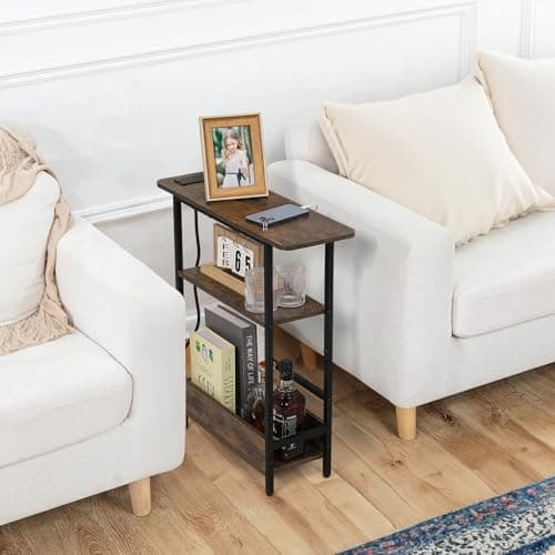 Slim Charging End Table with 3-Tier Stand for Living Room