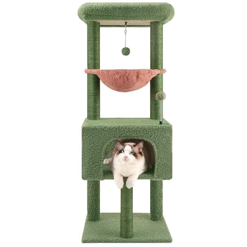 -grey multi-level cat tree tower for indoor cats — Green
