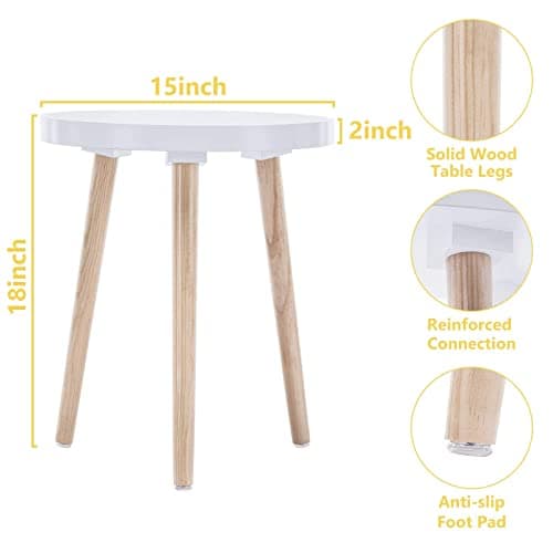 Apicizon White Round Side Table, Living & Bedroom Nightstand, Easy Assembly, 15x18 Inches