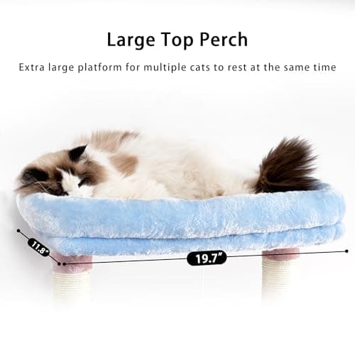 68 inch Multi-Level Cat Tower for Indoor Cats with Scratching Board & Caves, Blue/Pink