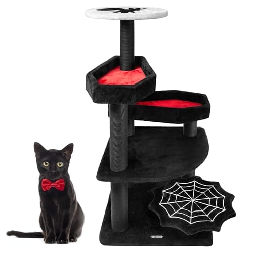 Gothic Black Cat Tower with Sisal Posts & Comfort Basket — 46.9 " H