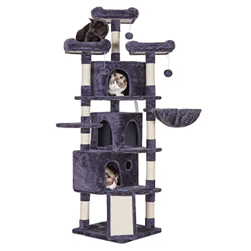 Gray Hey-brother 67.7" Cat Tree with 3 Caves & Perches, Scratching Posts MPJ032-SG
