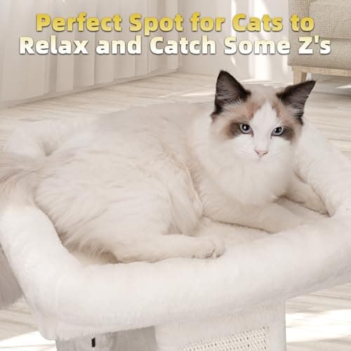 Beige TWDEPART Cat Tree with Scratching Post & Toy Balls