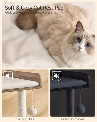 FourFurPets Modern 43.7" Large Cat Tree with Scratching Post and Wooden Perch