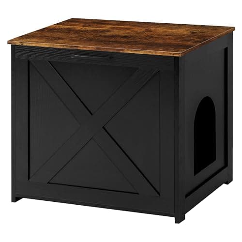 Dwanton Cat Litter Box Furniture with Reversible Entrance — Black+Rustic Brown