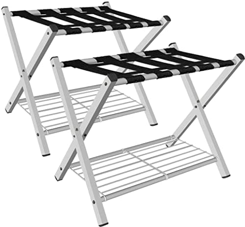 Mocomax 2 Pack Folding Luggage Rack, Metal Storage Shelf, White
