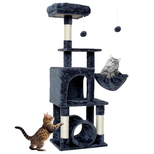Gothic 49-Inch Cat Tree with 3 Scratching Posts & Tunnel for Indoor Cats — Dark Gray