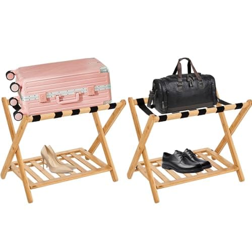 Foldable Bamboo Luggage Rack Set for Guest Rooms – No Assembly Needed