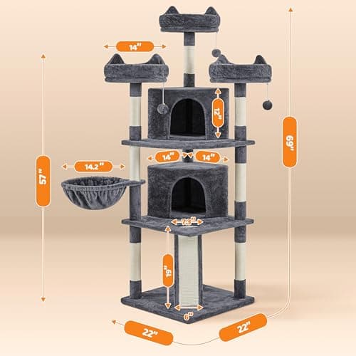 Yaheetech Large Cat Condo with Sisal Platforms & Scratching Posts, Dark Gray