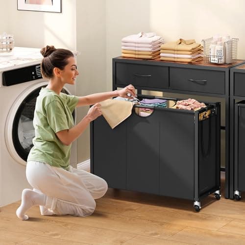 3-Section Rolling Laundry Hamper with Drawers for Organized Laundry Room