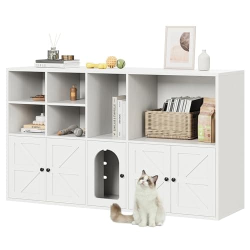IRONCK 2-cat Litter Box Enclosure, White, Hidden Furniture with Large Storage