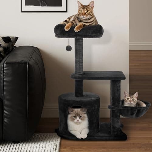 Gothic Black Cat Tower with Sisal Posts & Comfort Basket