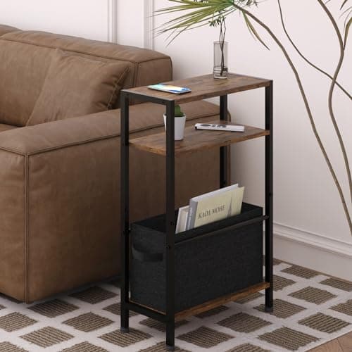 Vintage Brown Thin End Table with Drawer for Small Spaces