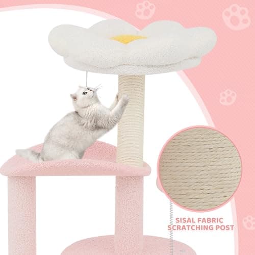 Magshion Pink Cute 33" Indoor Cat Tree with Scratch Post and Dangling Balls
