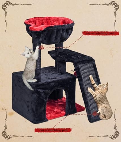SYANDLVY Gothic Indoor Cat Tree for Large Adults with Scratching Posts & Plush Perch Black