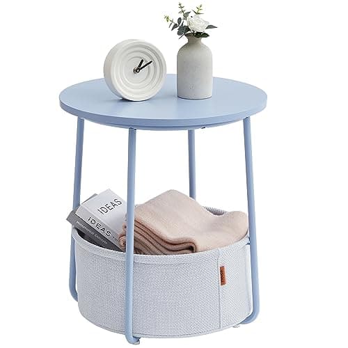 VASAGLE Laurel Green & Cream White Fabric Basket End Table — Pale Blue + Ice Blue